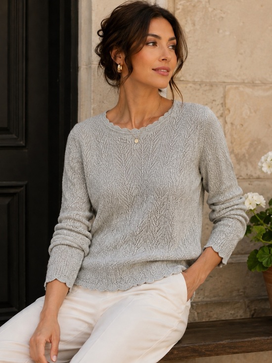 Ann Taylor Sweaters - Ann Taylor Cashmere Metallic Open Knit Scalloped Sweater Gray XS/S Lightweight